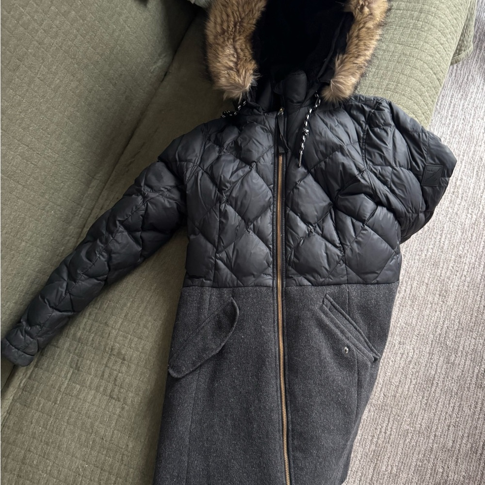 Eddie Bauer Black Quilted Coat with Fur Hood